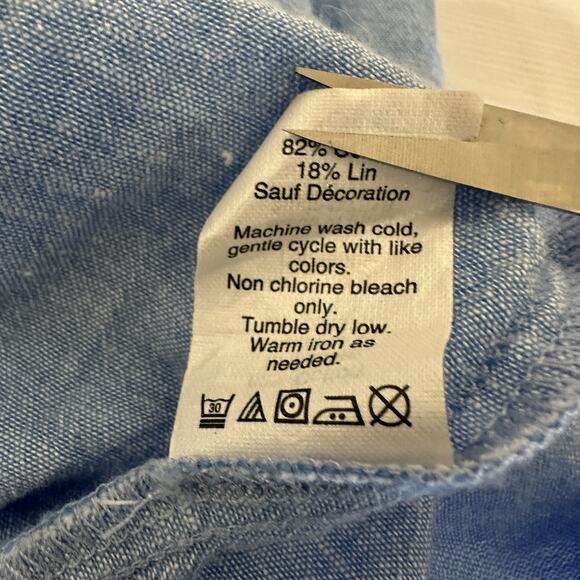 J Crew Linen Cotton Top Women Size 4 Embroidered Chambray Sleeveless Preppy Boho - Picture 10 of 11
